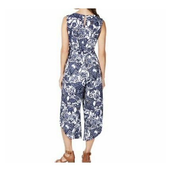 Style & Co Small Cropped Jumpsuit Floral Sleeveless V-Neck Stretch Elastic Waist - Picture 2 of 11